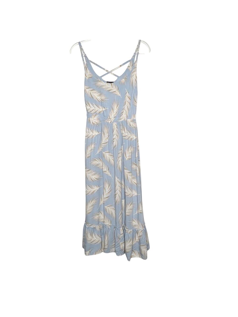 TORRID Midi Challis Shirred Dress Sleeveless Ruffle Hem Feather Blue Size Large
